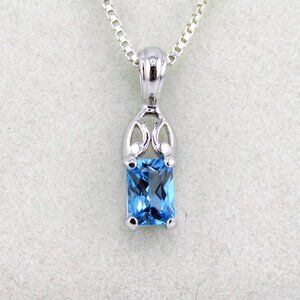 Blue Topaz Solitaire Pendant Necklace 925 Silver Genuine Natural Real